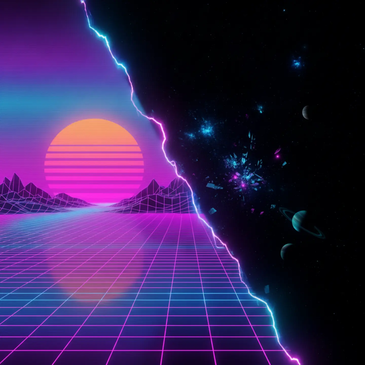 Neon cyber grid landscape